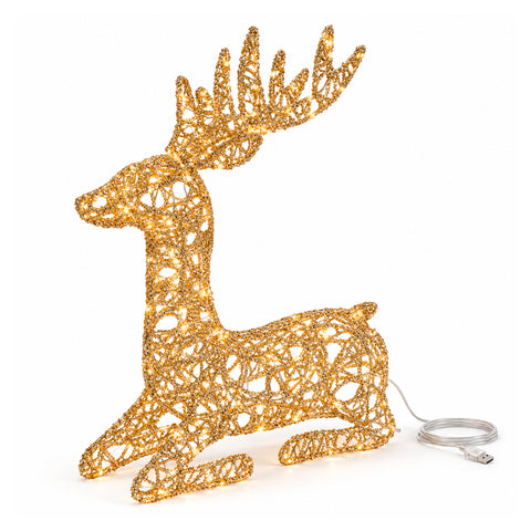 Gold Glitter LED Light-Up Deer, Christmas Decoration in Iron and Polyethylene, Warm USB-Powered Light, 3 Sizes: 65, 85 and 110 cm
