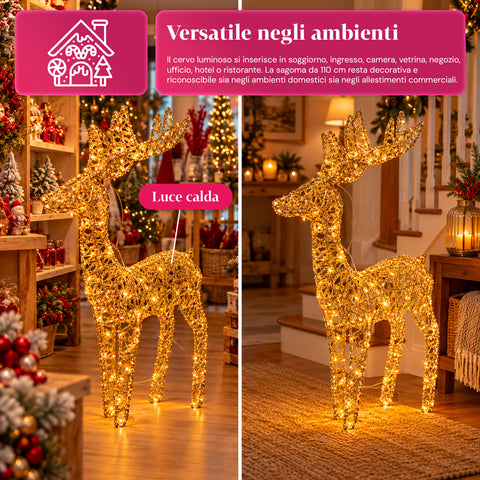 Gold Glitter LED Light-Up Deer, Christmas Decoration in Iron and Polyethylene, Warm USB-Powered Light, 3 Sizes: 65, 85 and 110 cm