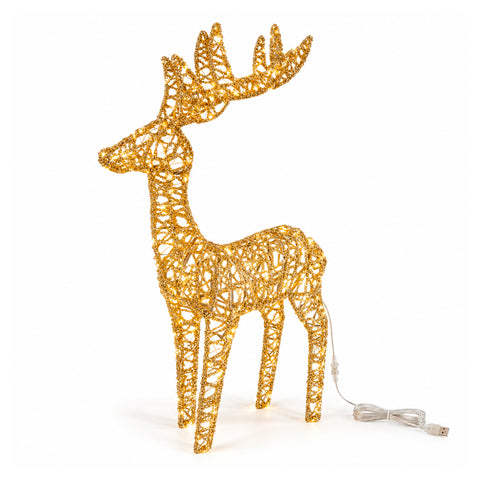 Gold Glitter LED Light-Up Deer, Christmas Decoration in Iron and Polyethylene, Warm USB-Powered Light, 3 Sizes: 65, 85 and 110 cm