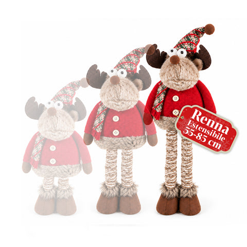 Expandable Christmas Reindeer 55-85 cm - Christmas Ornament with Telescopic Legs, Metal Structure, Polyester, 4 Style Variants