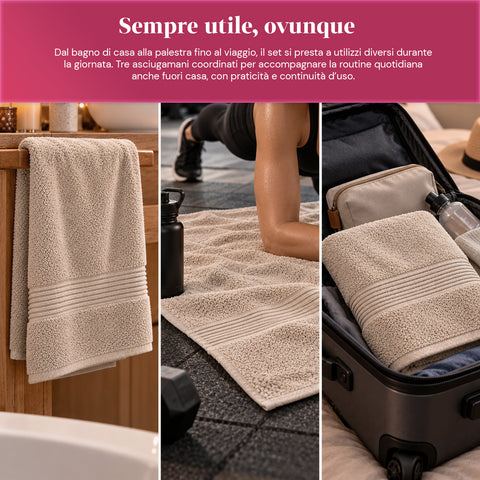 Set of 3 100% Cotton Towels - Bathroom Set with 90x140 Bath Sheet, 60x100 Towel and 40x60 Guest Towel, Soft and Absorbent, 6 Colors