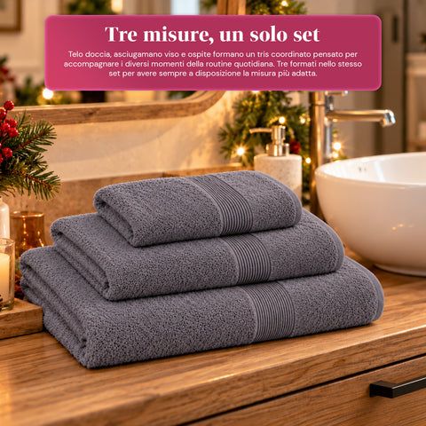 Set of 3 100% Cotton Towels - Bathroom Set with 90x140 Bath Sheet, 60x100 Towel and 40x60 Guest Towel, Soft and Absorbent, 6 Colors
