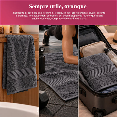 Set of 3 100% Cotton Towels - Bathroom Set with 90x140 Bath Sheet, 60x100 Towel and 40x60 Guest Towel, Soft and Absorbent, 6 Colors
