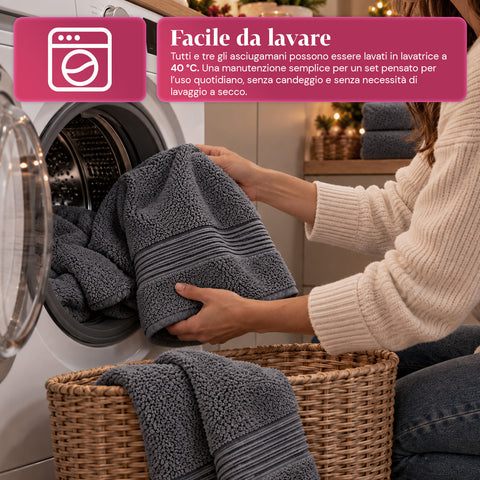 Set of 3 100% Cotton Towels - Bathroom Set with 90x140 Bath Sheet, 60x100 Towel and 40x60 Guest Towel, Soft and Absorbent, 6 Colors