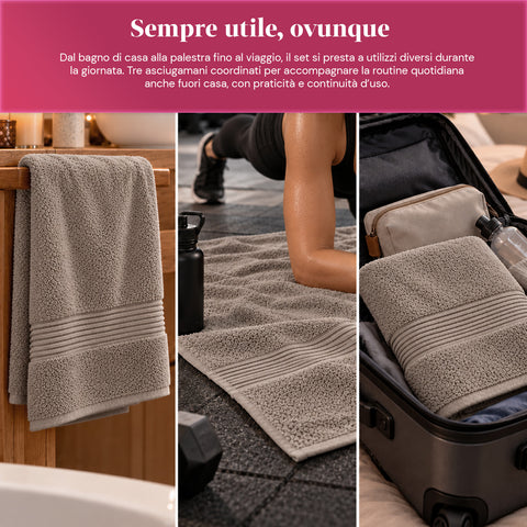 Set of 3 100% Cotton Towels - Bathroom Set with 90x140 Bath Sheet, 60x100 Towel and 40x60 Guest Towel, Soft and Absorbent, 6 Colors