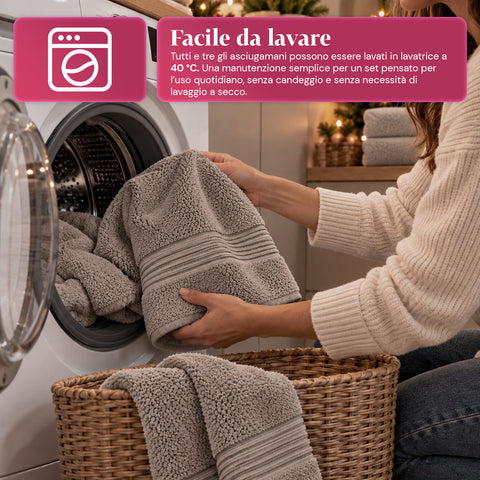 Set of 3 100% Cotton Towels - Bathroom Set with 90x140 Bath Sheet, 60x100 Towel and 40x60 Guest Towel, Soft and Absorbent, 6 Colors