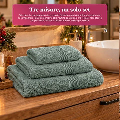 Set of 3 100% Cotton Towels - Bathroom Set with 90x140 Bath Sheet, 60x100 Towel and 40x60 Guest Towel, Soft and Absorbent, 6 Colors