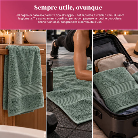 Set of 3 100% Cotton Towels - Bathroom Set with 90x140 Bath Sheet, 60x100 Towel and 40x60 Guest Towel, Soft and Absorbent, 6 Colors