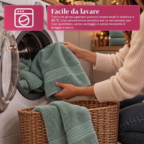 Set of 3 100% Cotton Towels - Bathroom Set with 90x140 Bath Sheet, 60x100 Towel and 40x60 Guest Towel, Soft and Absorbent, 6 Colors