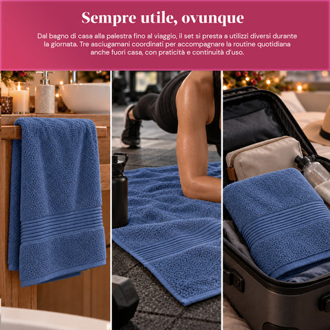 Set of 3 100% Cotton Towels - Bathroom Set with 90x140 Bath Sheet, 60x100 Towel and 40x60 Guest Towel, Soft and Absorbent, 6 Colors