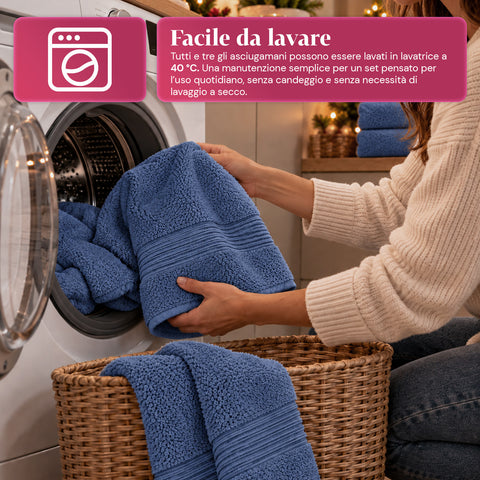 Set of 3 100% Cotton Towels - Bathroom Set with 90x140 Bath Sheet, 60x100 Towel and 40x60 Guest Towel, Soft and Absorbent, 6 Colors