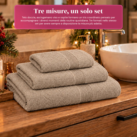 Set of 3 100% Cotton Towels - Bathroom Set with 90x140 Bath Sheet, 60x100 Towel and 40x60 Guest Towel, Soft and Absorbent, 6 Colors