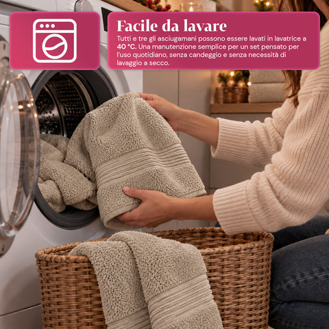 Set of 3 100% Cotton Towels - Bathroom Set with 90x140 Bath Sheet, 60x100 Towel and 40x60 Guest Towel, Soft and Absorbent, 6 Colors