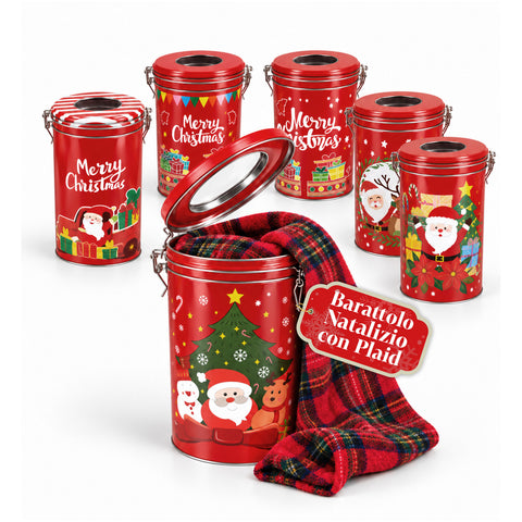 30x16 cm Christmas Jar with 145x110 cm Coral Fleece Throw, Soft Checked Tartan Blanket - Blind Box