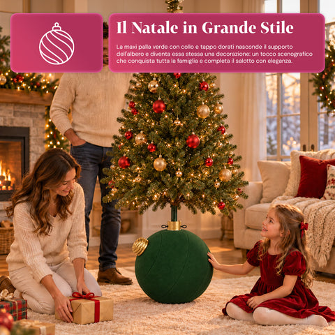 Giant Ball-Shaped Christmas Tree Base with Velvet Effect 41x41x44 cm for Trees up to 180 cm - Base Cover with Ø 4 cm Attachment, Burgundy Red or Green