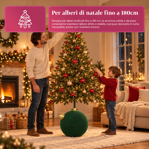 Giant Ball-Shaped Christmas Tree Base with Velvet Effect 41x41x44 cm for Trees up to 180 cm - Base Cover with Ø 4 cm Attachment, Burgundy Red or Green