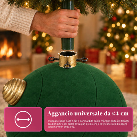 Giant Ball-Shaped Christmas Tree Base with Velvet Effect 41x41x44 cm for Trees up to 180 cm - Base Cover with Ø 4 cm Attachment, Burgundy Red or Green