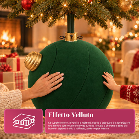 Giant Ball-Shaped Christmas Tree Base with Velvet Effect 41x41x44 cm for Trees up to 180 cm - Base Cover with Ø 4 cm Attachment, Burgundy Red or Green