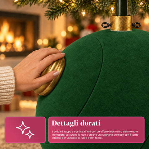 Giant Ball-Shaped Christmas Tree Base with Velvet Effect 41x41x44 cm for Trees up to 180 cm - Base Cover with Ø 4 cm Attachment, Burgundy Red or Green