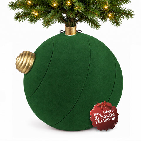 Giant Ball-Shaped Christmas Tree Base with Velvet Effect 41x41x44 cm for Trees up to 180 cm - Base Cover with Ø 4 cm Attachment, Burgundy Red or Green