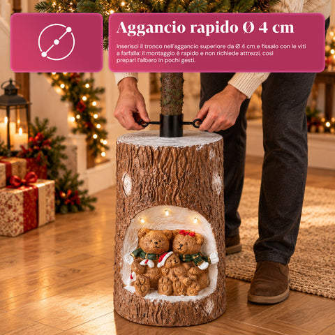 Christmas Tree Trunk Base with Animated LEDs and 3D Characters for Trees up to 180 cm - Iron and Magnesium Base Cover with Ø 4 cm Attachment