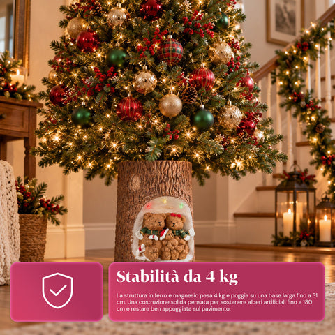 Christmas Tree Trunk Base with Animated LEDs and 3D Characters for Trees up to 180 cm - Iron and Magnesium Base Cover with Ø 4 cm Attachment