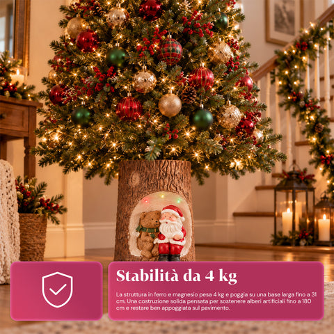 Christmas Tree Trunk Base with Animated LEDs and 3D Characters for Trees up to 180 cm - Iron and Magnesium Base Cover with Ø 4 cm Attachment