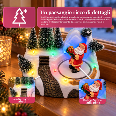 Illuminated Christmas Village with Rotating Element, LED Lights and Music – 3 Variants: Tree, Santa Claus, Children – 17x14x15 cm