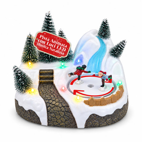 Illuminated Christmas Village with Rotating Element, LED Lights and Music – 3 Variants: Tree, Santa Claus, Children – 17x14x15 cm