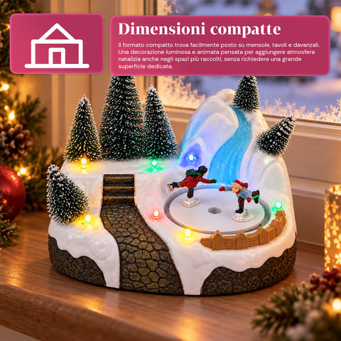 Illuminated Christmas Village with Rotating Element, LED Lights and Music – 3 Variants: Tree, Santa Claus, Children – 17x14x15 cm