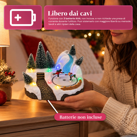 Illuminated Christmas Village with Rotating Element, LED Lights and Music – 3 Variants: Tree, Santa Claus, Children – 17x14x15 cm