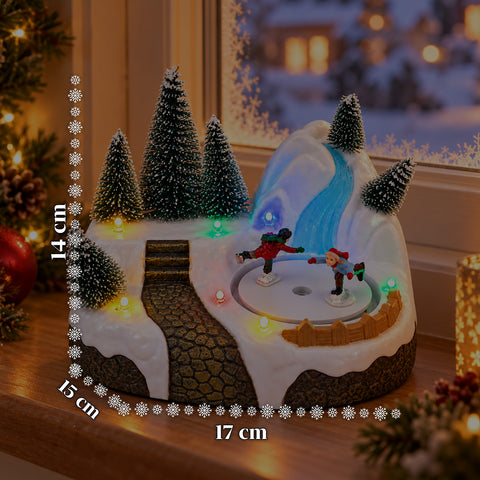 Illuminated Christmas Village with Rotating Element, LED Lights and Music – 3 Variants: Tree, Santa Claus, Children – 17x14x15 cm