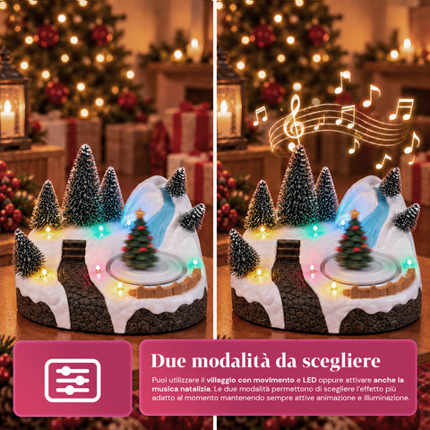 Illuminated Christmas Village with Rotating Element, LED Lights and Music – 3 Variants: Tree, Santa Claus, Children – 17x14x15 cm