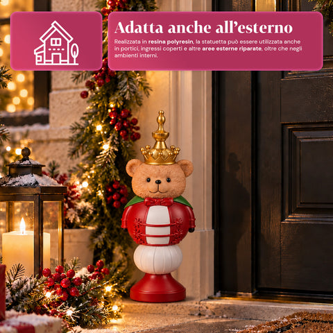 35 cm Resin Christmas Figurine, Christmas Decoration with Santa Claus, Nutcracker Soldier and Teddy Bear, Red or White, Indoor and Outdoor