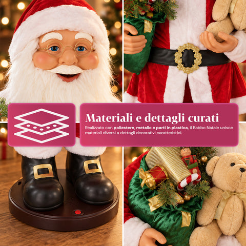 Dancing Santa Claus 150 cm with Music, Singing and Movement - Indoor Christmas Decoration with Button, 38 cm Base, Red