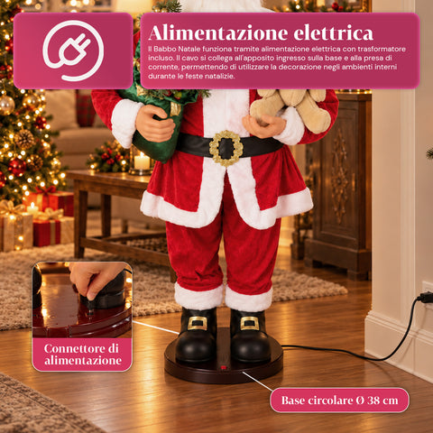 Dancing Santa Claus 150 cm with Music, Singing and Movement - Indoor Christmas Decoration with Button, 38 cm Base, Red