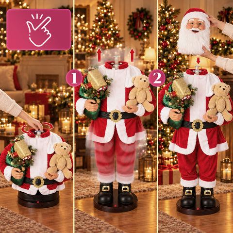 Dancing Santa Claus 150 cm with Music, Singing and Movement - Indoor Christmas Decoration with Button, 38 cm Base, Red