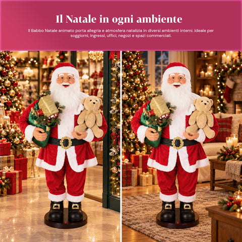 Dancing Santa Claus 150 cm with Music, Singing and Movement - Indoor Christmas Decoration with Button, 38 cm Base, Red