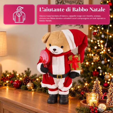 Plush Christmas Teddy Bear with Red and White Outfit, Three Sizes for Indoor Decoration