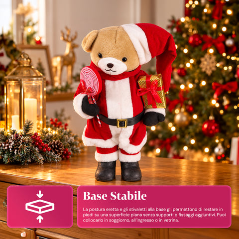 Plush Christmas Teddy Bear with Red and White Outfit, Three Sizes for Indoor Decoration