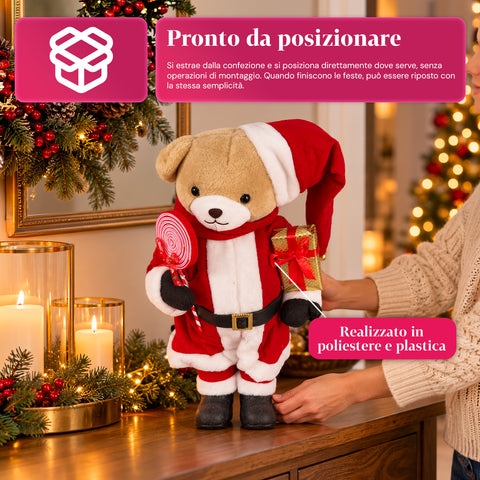 Plush Christmas Teddy Bear with Red and White Outfit, Three Sizes for Indoor Decoration