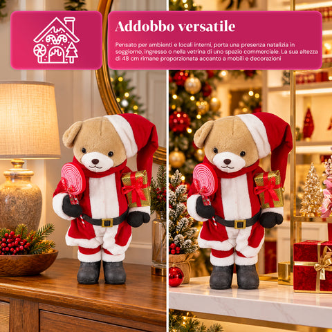 Plush Christmas Teddy Bear with Red and White Outfit, Three Sizes for Indoor Decoration