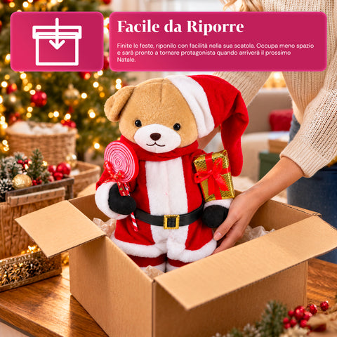 Plush Christmas Teddy Bear with Red and White Outfit, Three Sizes for Indoor Decoration