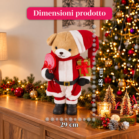 Plush Christmas Teddy Bear with Red and White Outfit, Three Sizes for Indoor Decoration