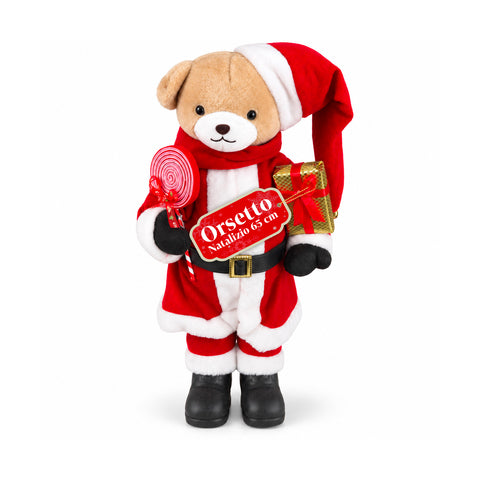 Plush Christmas Teddy Bear with Red and White Outfit, Three Sizes for Indoor Decoration