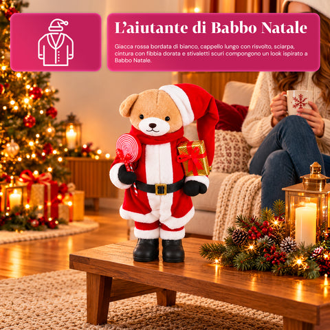 Plush Christmas Teddy Bear with Red and White Outfit, Three Sizes for Indoor Decoration