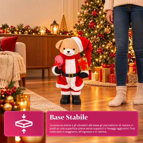 Plush Christmas Teddy Bear with Red and White Outfit, Three Sizes for Indoor Decoration