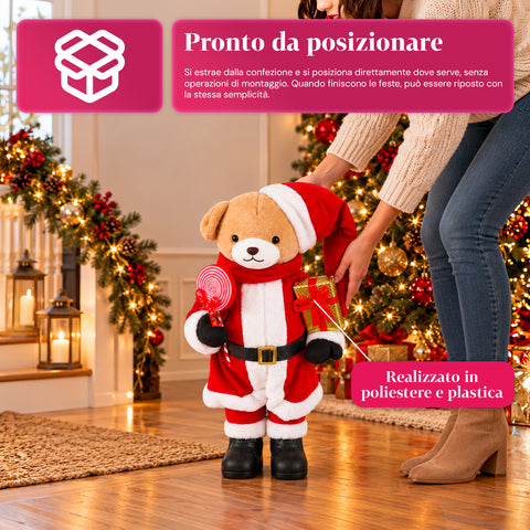 Plush Christmas Teddy Bear with Red and White Outfit, Three Sizes for Indoor Decoration