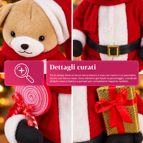 Plush Christmas Teddy Bear with Red and White Outfit, Three Sizes for Indoor Decoration