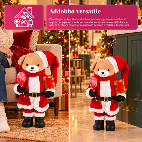 Plush Christmas Teddy Bear with Red and White Outfit, Three Sizes for Indoor Decoration